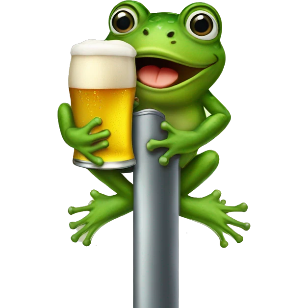 Frog on a pole holding a beer emoji