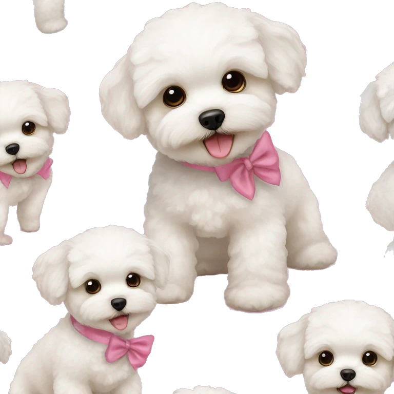 White maltipoo with pink bow and teddy bear cut  emoji