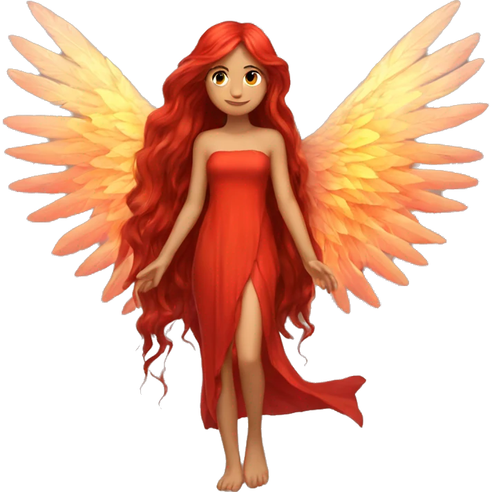 big wings, fire, Beautiful, fairy, red, long hair emoji