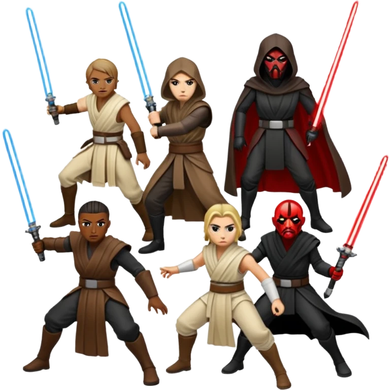 Four jedi and Four Sith fighting emoji