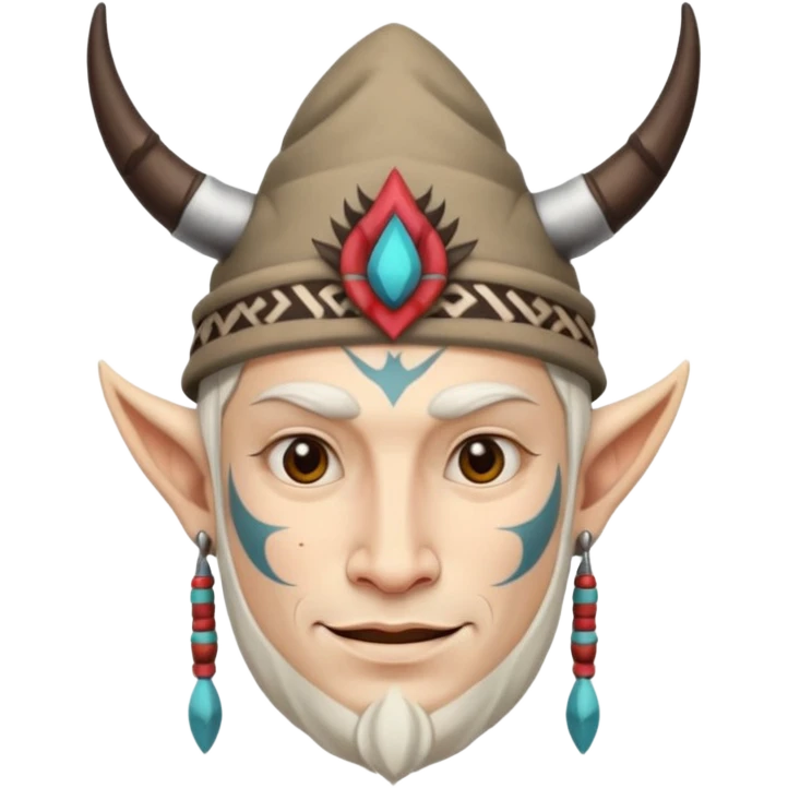 Man white skin with horned hat — tribal tattoos, smirk. emoji