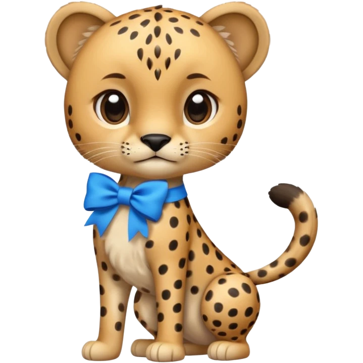 cute cheetah with blue bow standing emoji