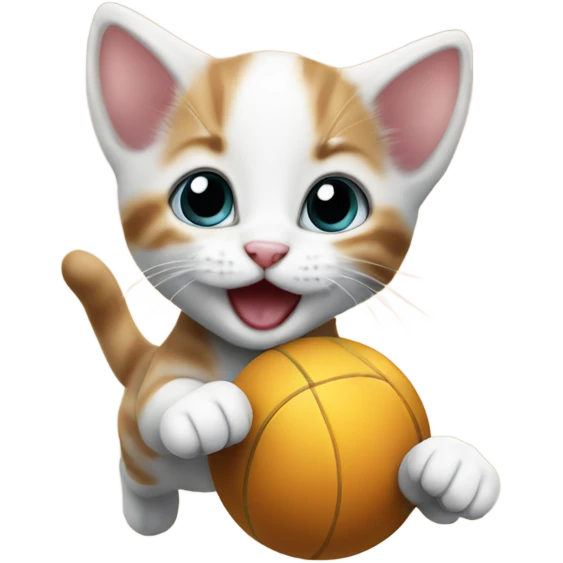 Baby kitten jumping with a ball emoji