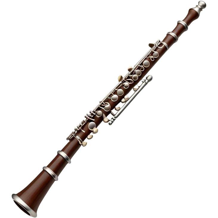 Cinematic Realistic Oboe, slender and elegant dark wood body, silver-plated keys catching soft highlights, delicate reed resting at the top, glowing with refined and classical beauty. emoji