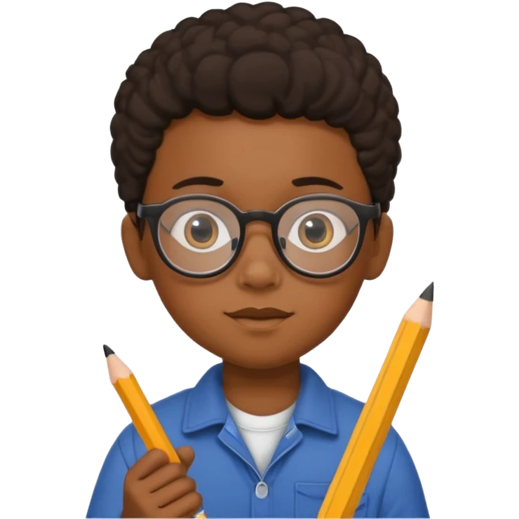 black boy kid with glasses → holding a pencil emoji