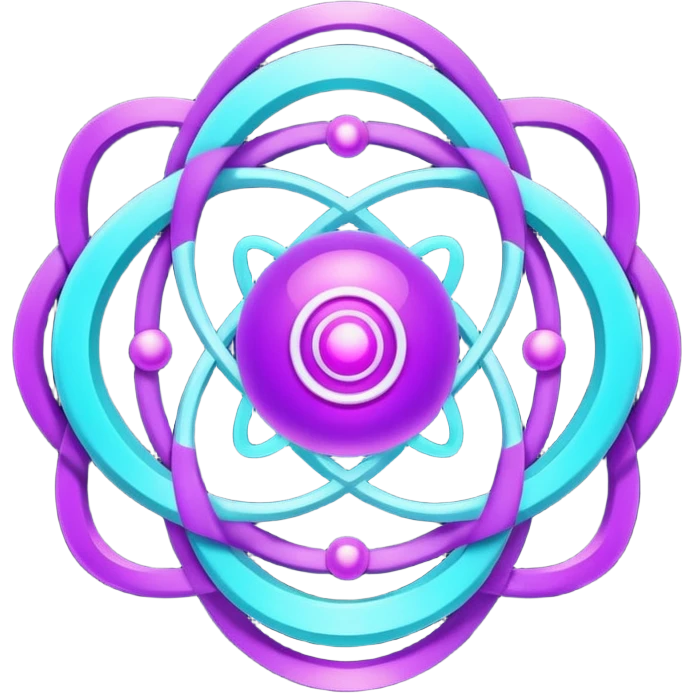 futuristic minimalistic logo icon, glowing atom core with orbiting energy rings, neon purple (#8B5CF6) and cyan (#00E0FF) glow, representing Atom team creativity and innovation, dark background, clean tech design, no face, 1:1 aspect ratio emoji