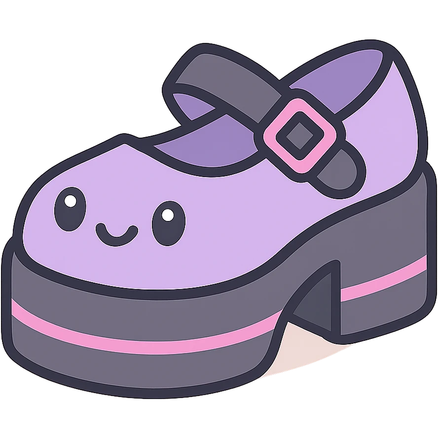 Make the shoes pastel purple with black and pink accents, kawaii style, no socks, no hearts, transparent background emoji