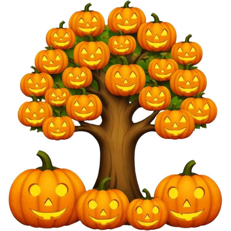 Tree cute Halloween pumpkins with a vibes of autumn emoji