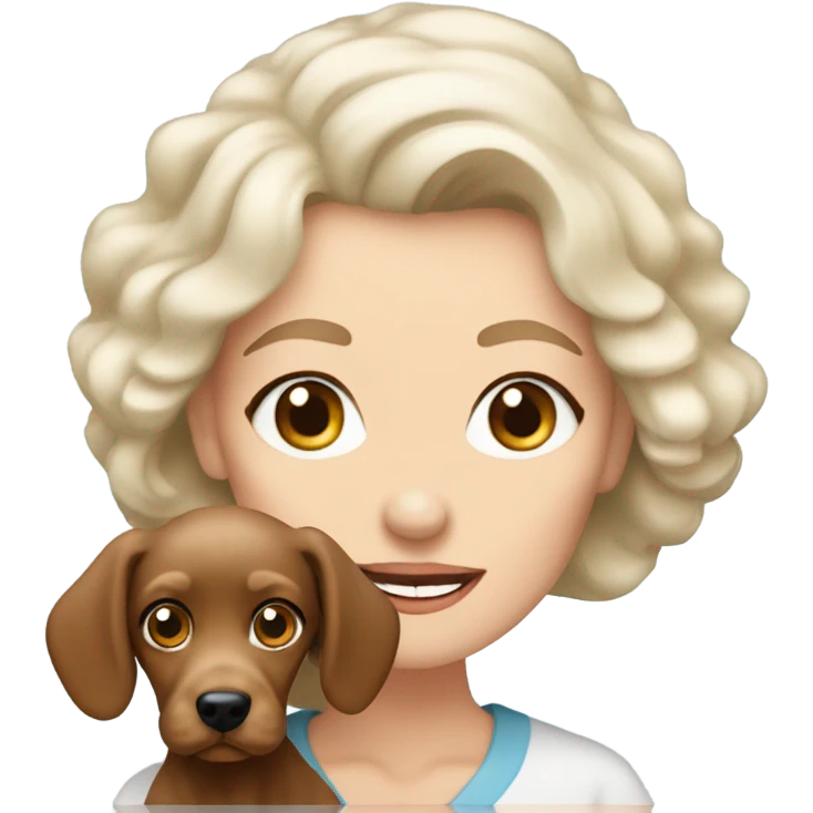 blue eyed old blonde lady with brown Cockapoo puppy dog emoji
