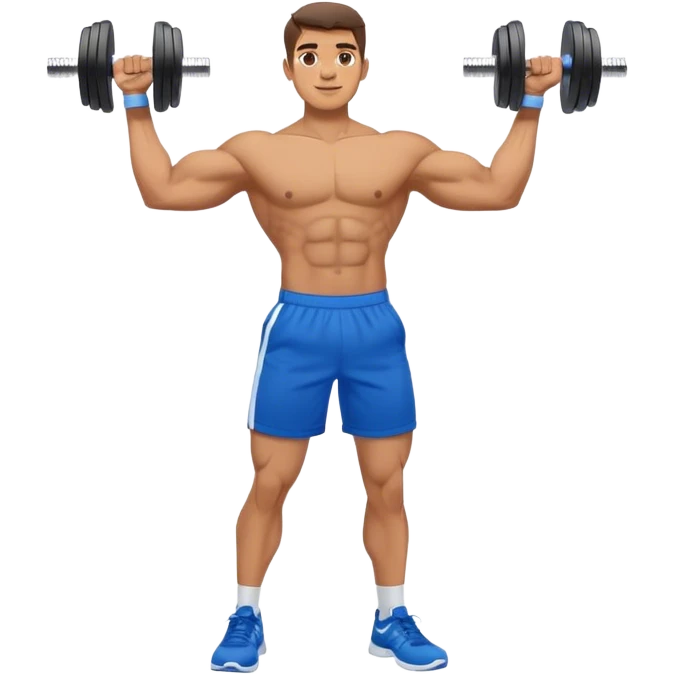 man with blue shorts doing side-lateral raise (T pose) with light dumbbells emoji