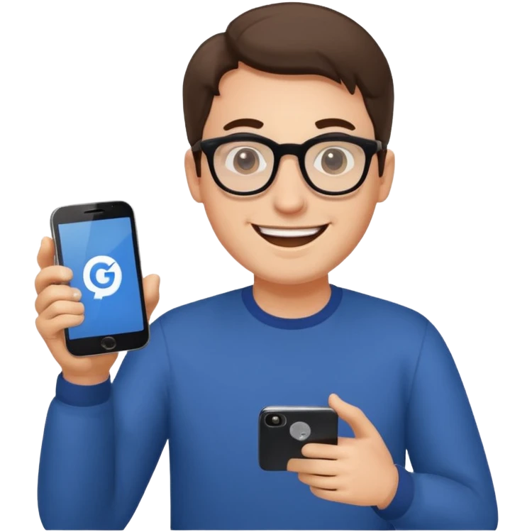 happy man leaving review on google on his phone emoji
