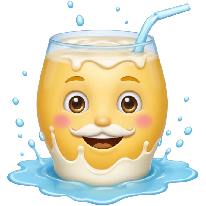 smiling face with milk mustache and splashes, cute and humorous, emoji style, suitable for emoji use emoji