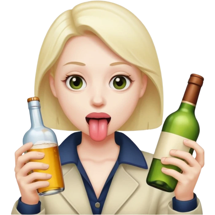 face with tongue up with eyes back and holding alcohol bottle emoji