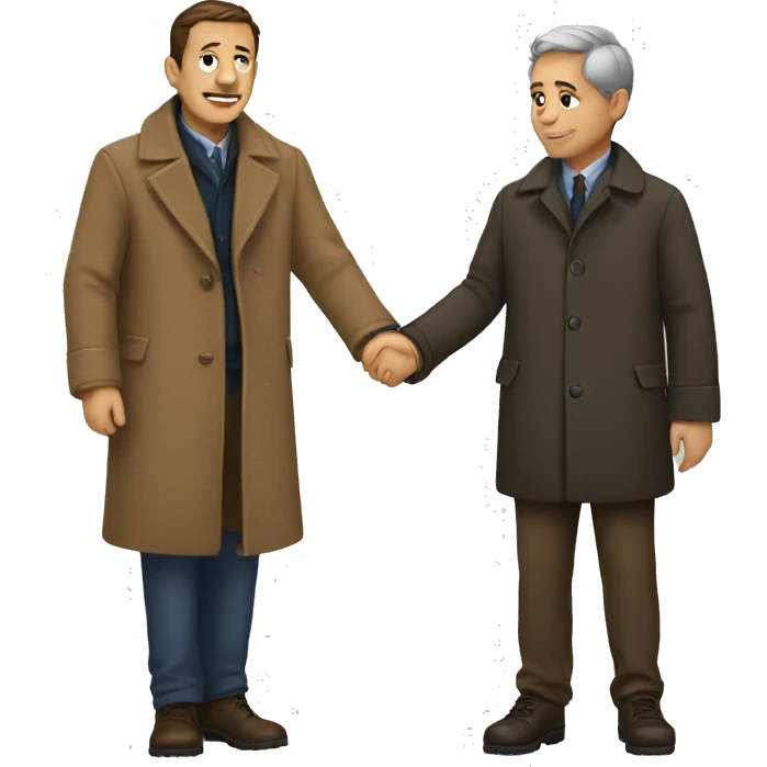 a man in a coat holds a child's hand emoji