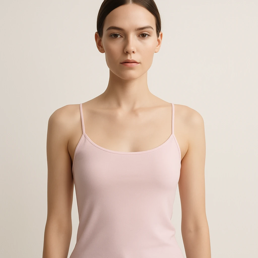 tight light pink cami, minimal, clean, fashion icon emoji