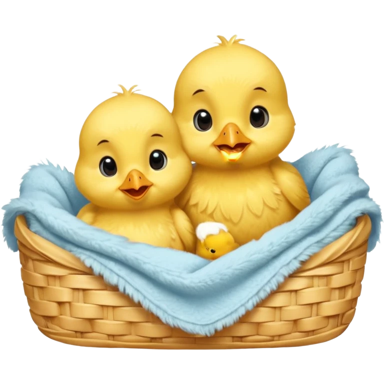 Two baby chicks cuddling in bed emoji