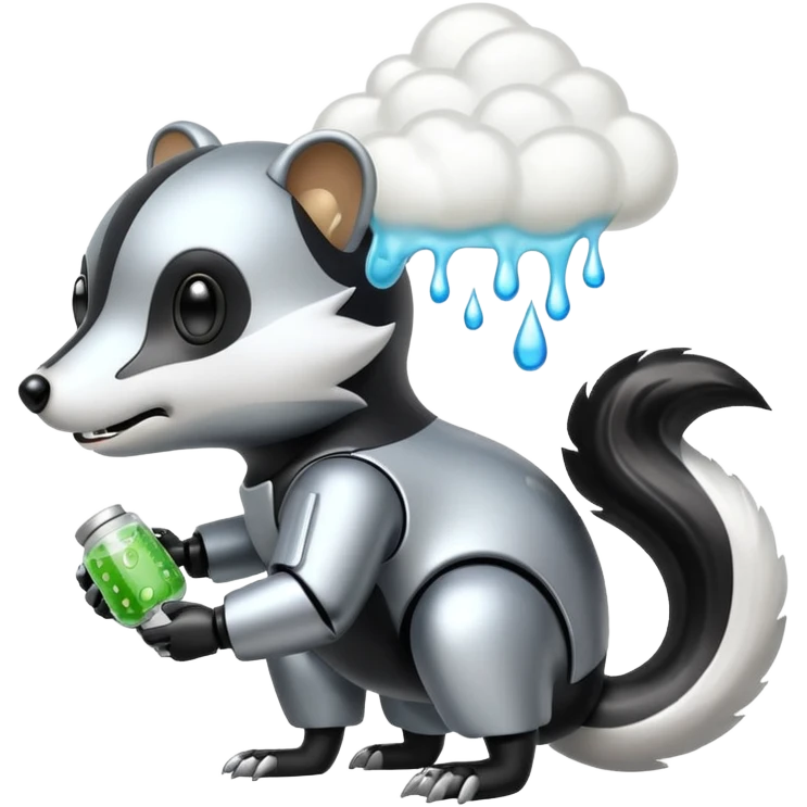 robo skunk with bacteria and fart cloud in samsung emoji style emoji