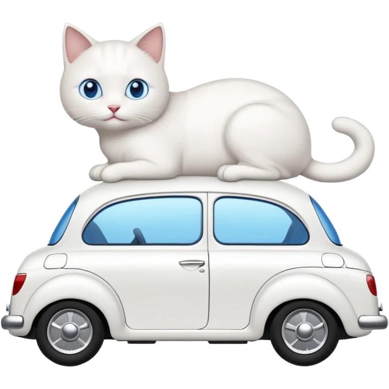 Please create a small emoji the size of 🚗 featuring a pure white cat with blue eyes on a white saloon car viewed from side. Again it is necessary that the emoji must be extremely small, much smaller than a standard sized sticker. emoji