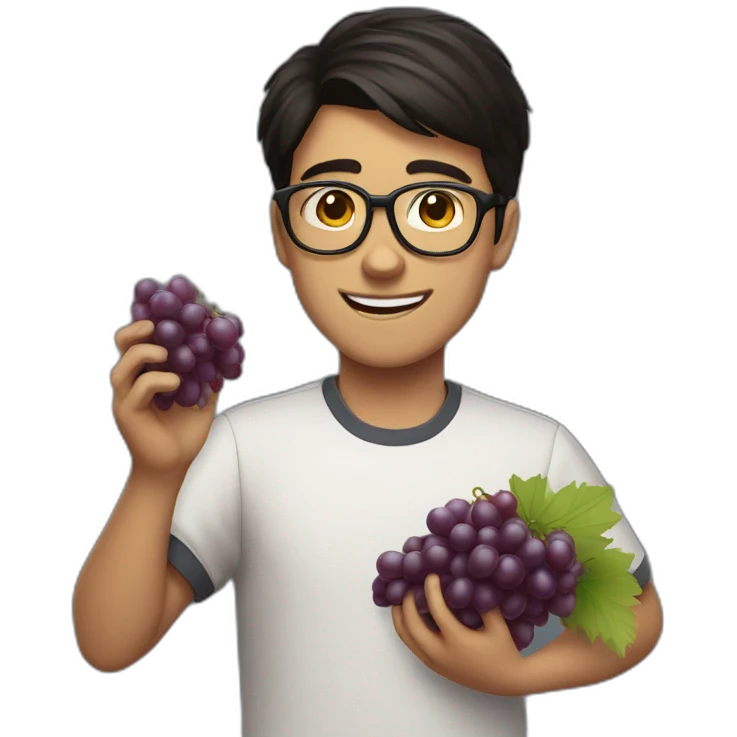 Dark-haired, bitter, bespectacled young man throwing grapes emoji