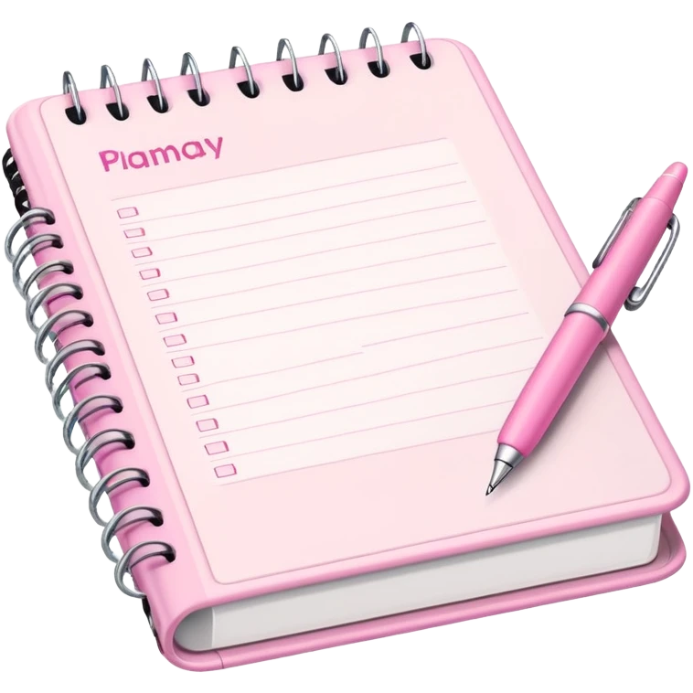 Light Pink Planner open notebook with pink pen emoji