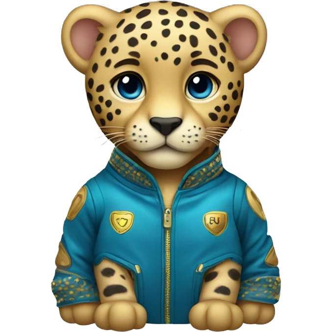  cute baby jaguar wearing a blue and gold jacket emoji