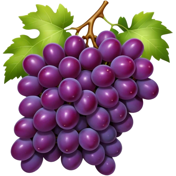 Cinematic Realistic Grapes Emoji, Clustered together in rich purple hues, with smooth, plump skins reflecting light in a glossy, delicate sheen. The stems curve slightly, holding the clusters together like a sweet, natural treasure. Soft glowing outline, capturing the essence of natural sweetness and richness in a bunch of ripe grapes! emoji