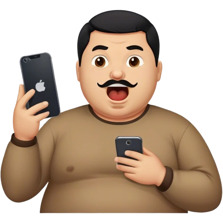 chubby ugly turkish guy with undercut and black hair looking at his phone with open mouth emoji