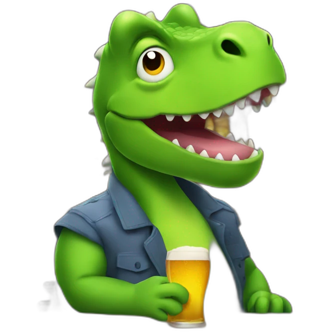 Drunk Dino seated at a bar drinking beer  emoji