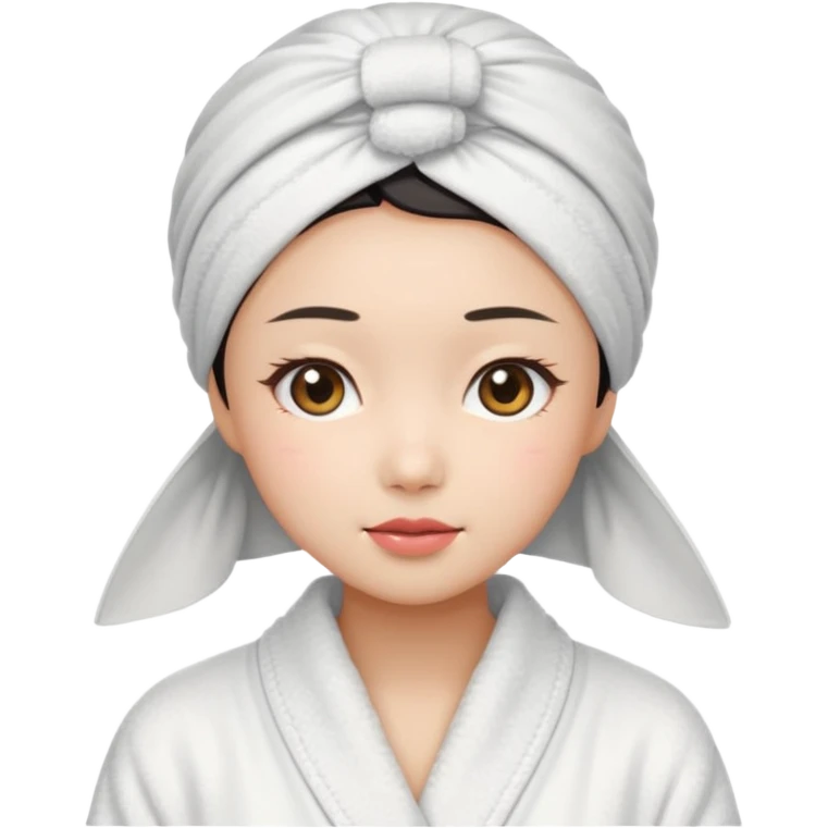 girl aesthetic emoji, asian beautiful make up white Bathrobe + towel Headscarf emoji