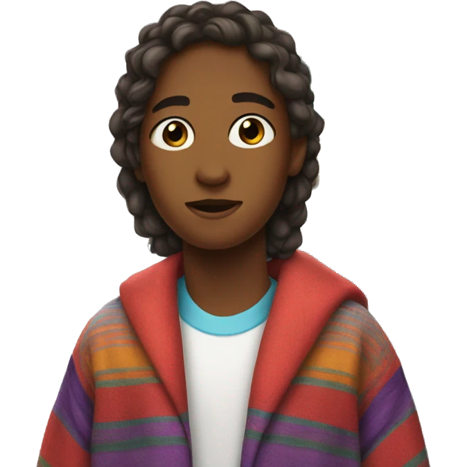 white teen at school with a colorful blanket wrapped around shoulders standing by locker emoji