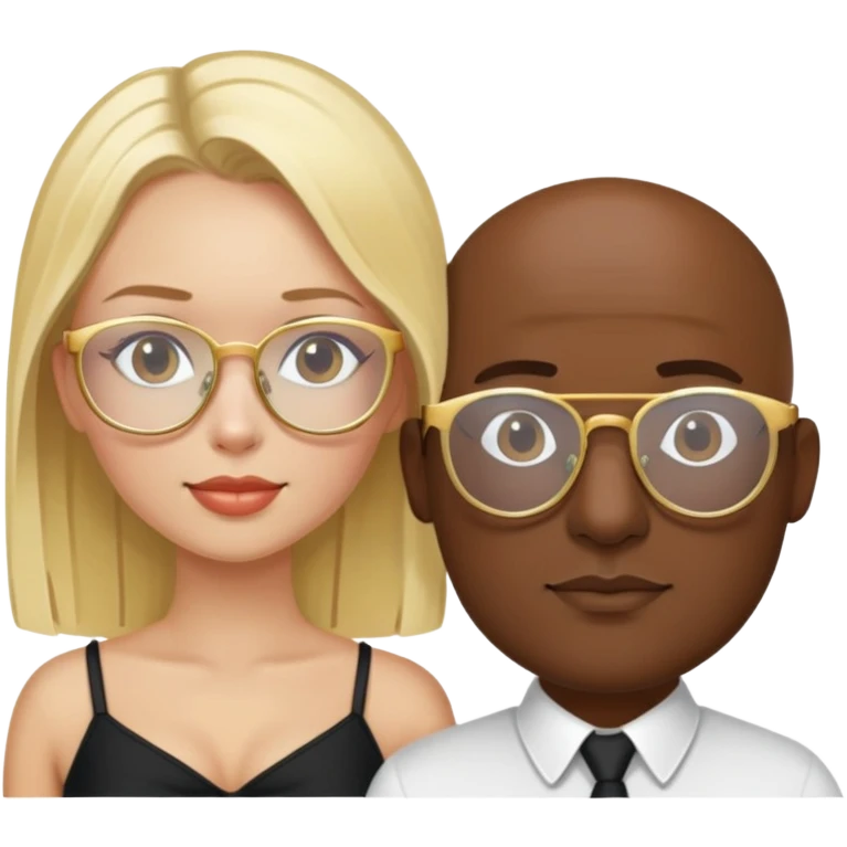 Sexy blonde girl in gold glasses and a dark and slightly bald man spend time together. emoji