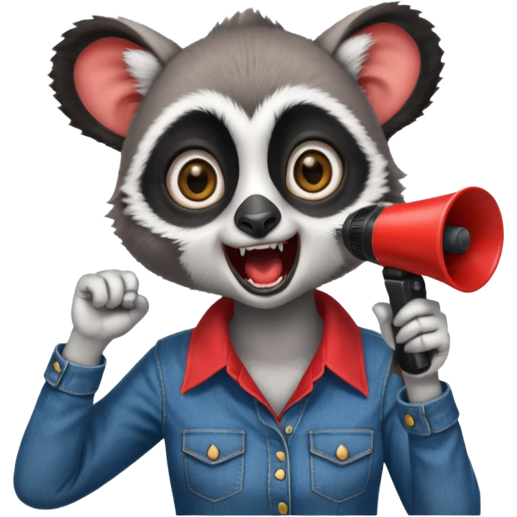Girl lemur yelling into a megaphone wearing human woman clothes  emoji