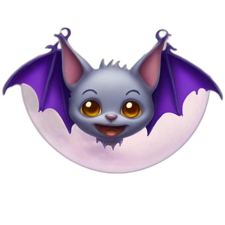 realistic full moon mad cute face vampire bat purple dripping wings emoji