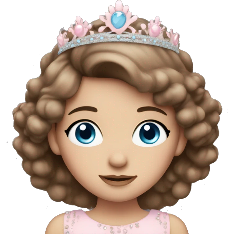 Brown haired blue eyed girl with long eyelashes and pastel pink tiara emoji