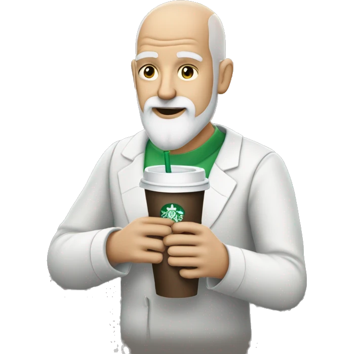 White Bald grey bearded man drinking Starbucks emoji