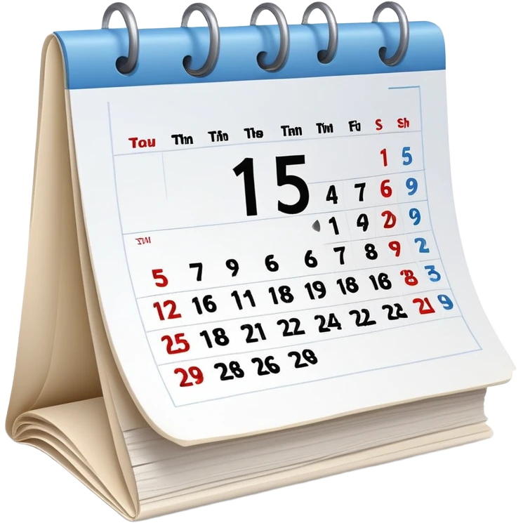 Calendar with marked date showing the 15th, desk calendar with torn pages emoji