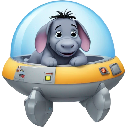 Baby eeyore on a spaceship emoji