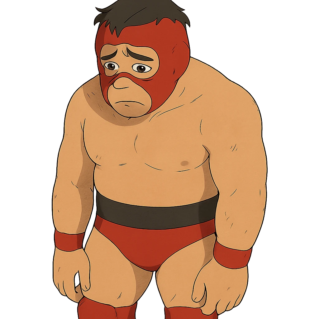 ghibli style sad wrestler emoji
