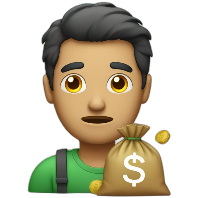 a sad man with money bag emoji