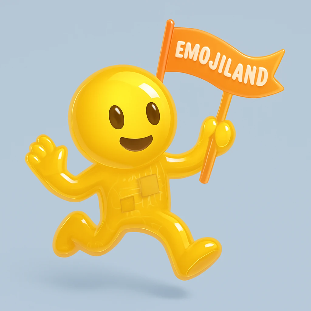 happy runner waving a flag that says 'emojiland' emoji