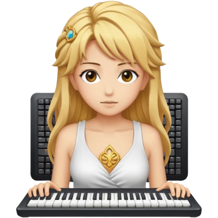 Нарисуй мне голдую женщину с открытой грудью аниме тянку в символах из клавиатуры. emoji