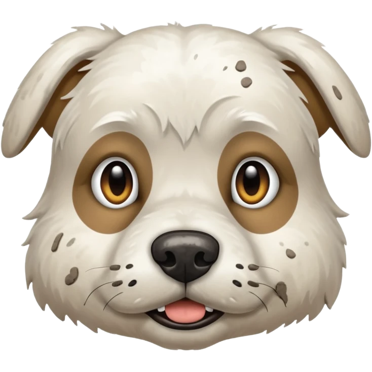 very muddy and dirty white dog face that doesnt look like pattern emoji