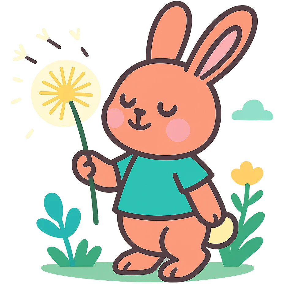 bunny holding a dandelion in the breeze, gentle spring vibe, soft pastel colors, vibrant-toon style emoji