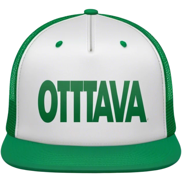 green ottowa trucker hat with HIGHER written on it,  white center emoji