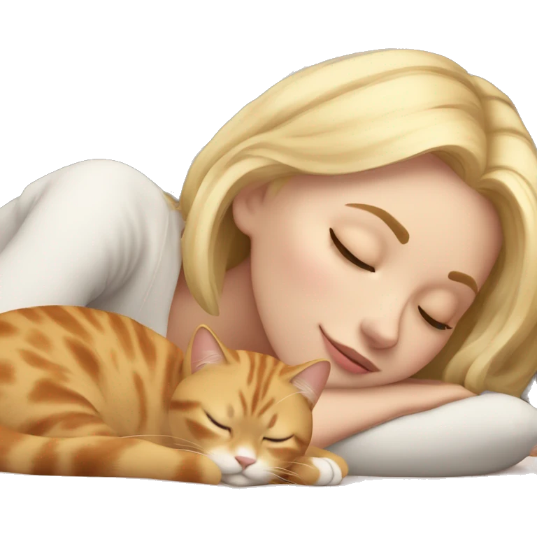 sleeping girl blonde hair laying next to Calico cat emoji