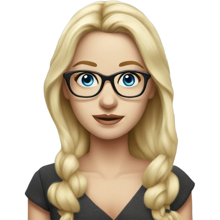 Pretty Caucasian blonde woman with glasses in a dress, hyper realistic with blue eyes  emoji