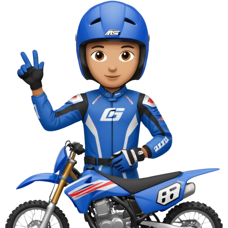 dirtbike rider in blue gear signing autographs emoji