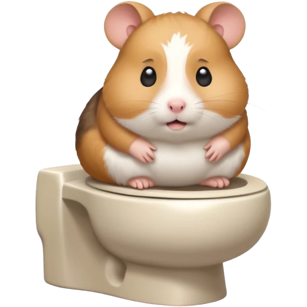 Cute chubby cartoon-style hamster sitting on toilet pooping looking as if he had an accident emoji