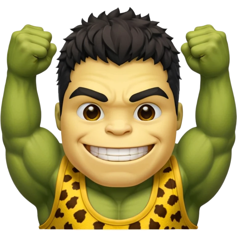 a Hulk wearing ancient animal skin cloth, half body, icon, yellow skin, spring emoji