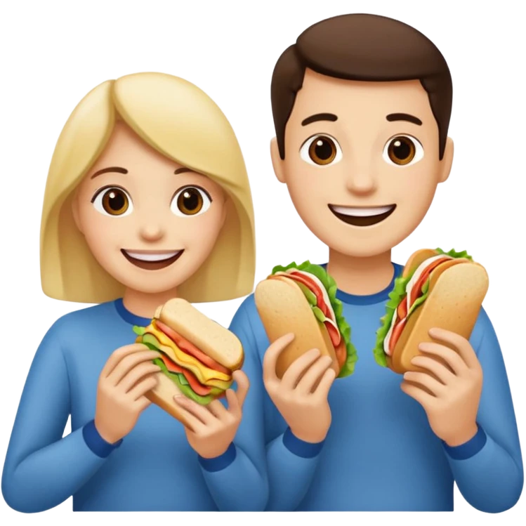 three people eating sandwich emoji